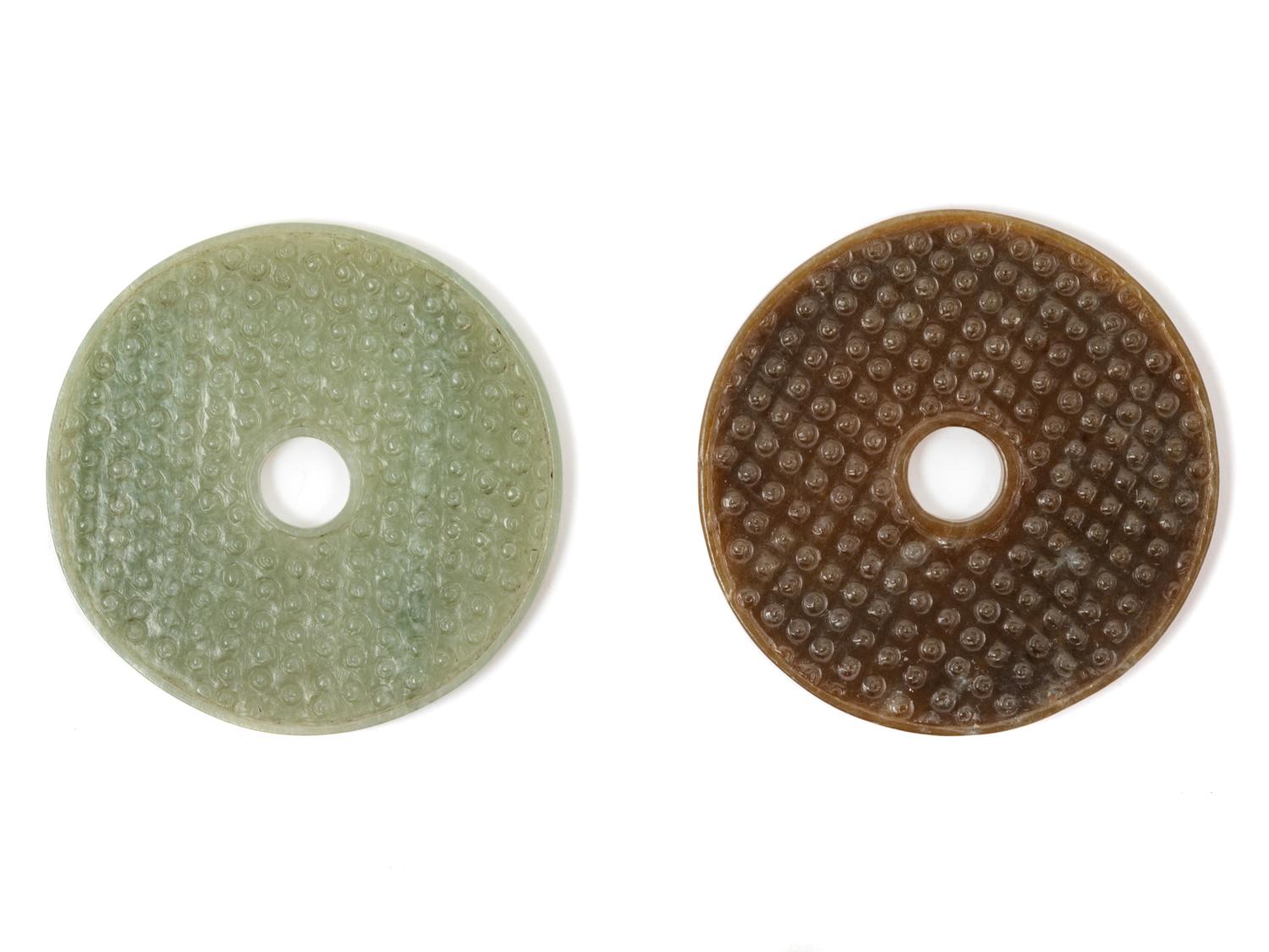 Two Chinese Celadon Jade Bi Disks