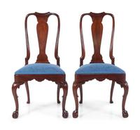A Pair of Queen Anne Style Mahogany Side Chairs