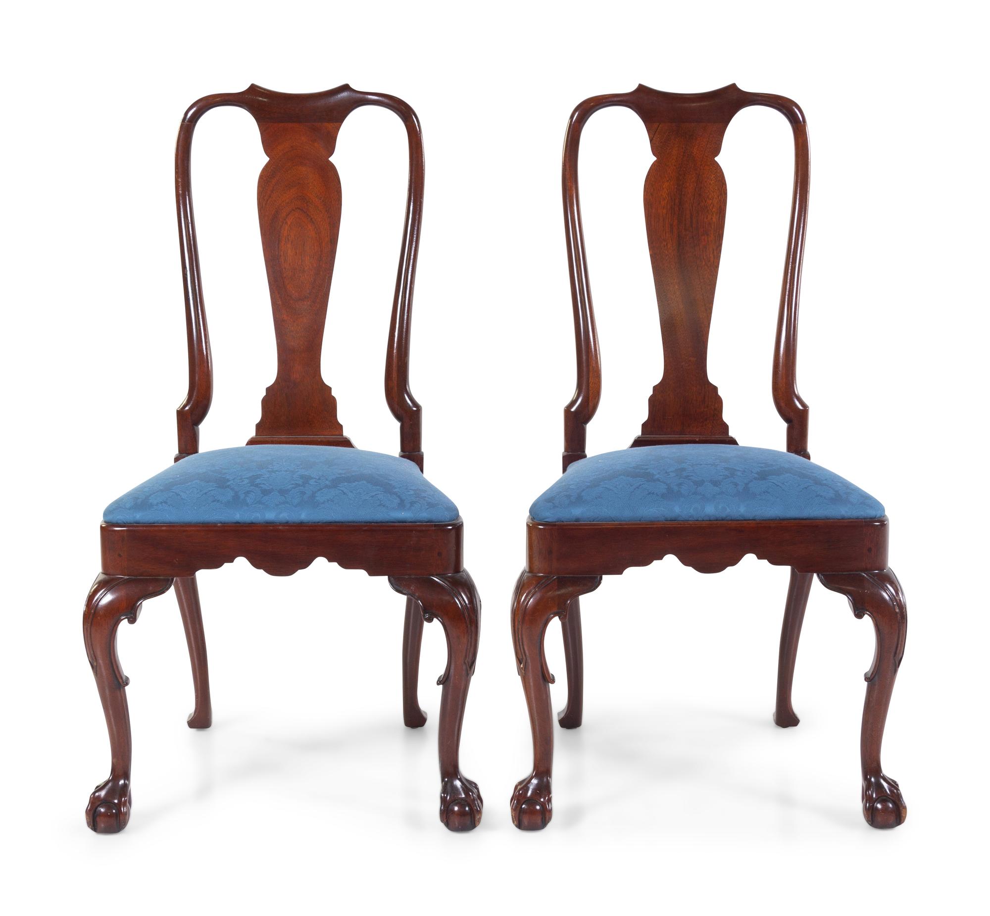 A Pair of Queen Anne Style Mahogany Side Chairs