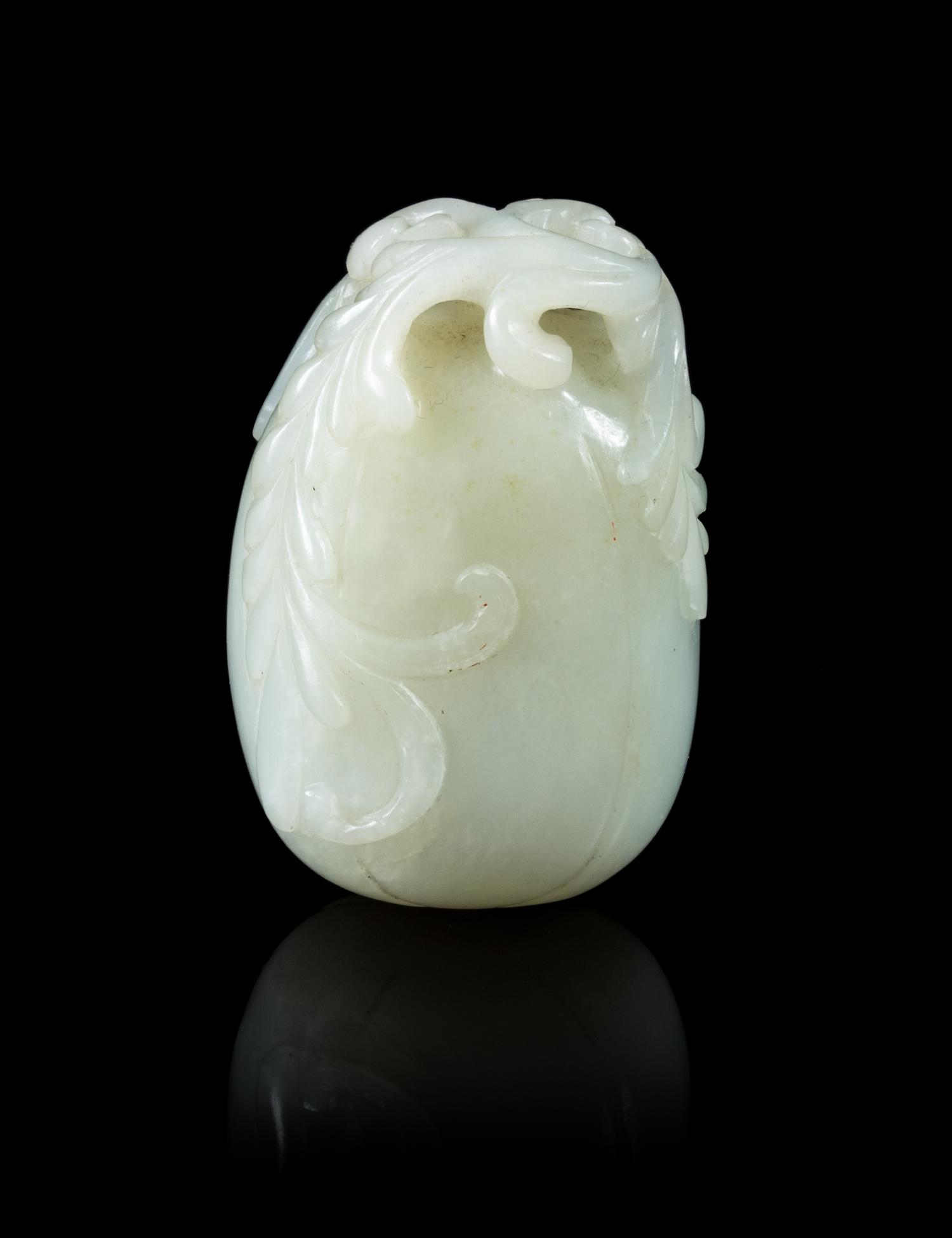 A Pale Celadon Jade 'Melon' Water Coupe Length 2 3/8 inches. — 19TH CENTURY