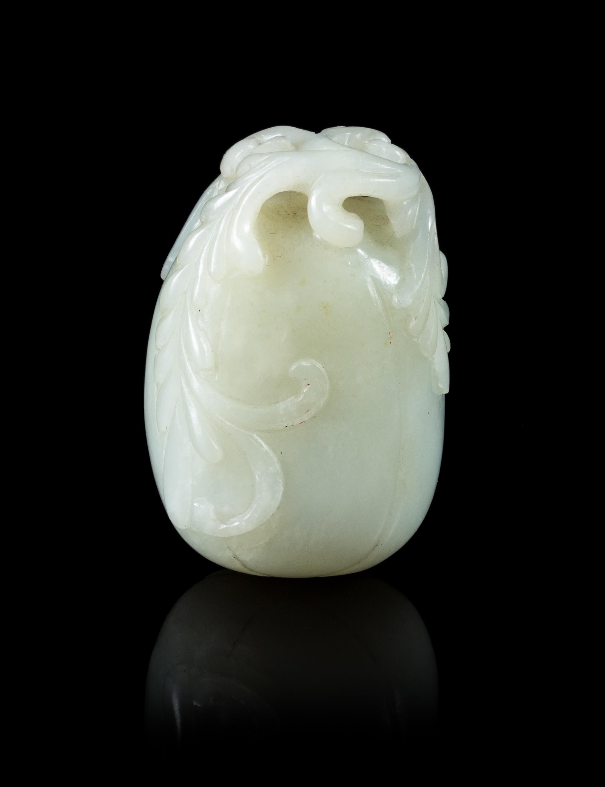 A Pale Celadon Jade 'Melon' Water Coupe Length 2 3/8 inches. — 19TH CENTURY