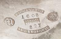A Pair of American Glass Mounted Silver Tazze, Tiffany & Co., New York, NY, Circa 1860, the glass tops secured by a silver cap each bea