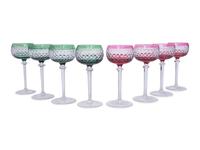 A Set of Eight Val St. Lambert Colored and Cut Glass Wine Hocks