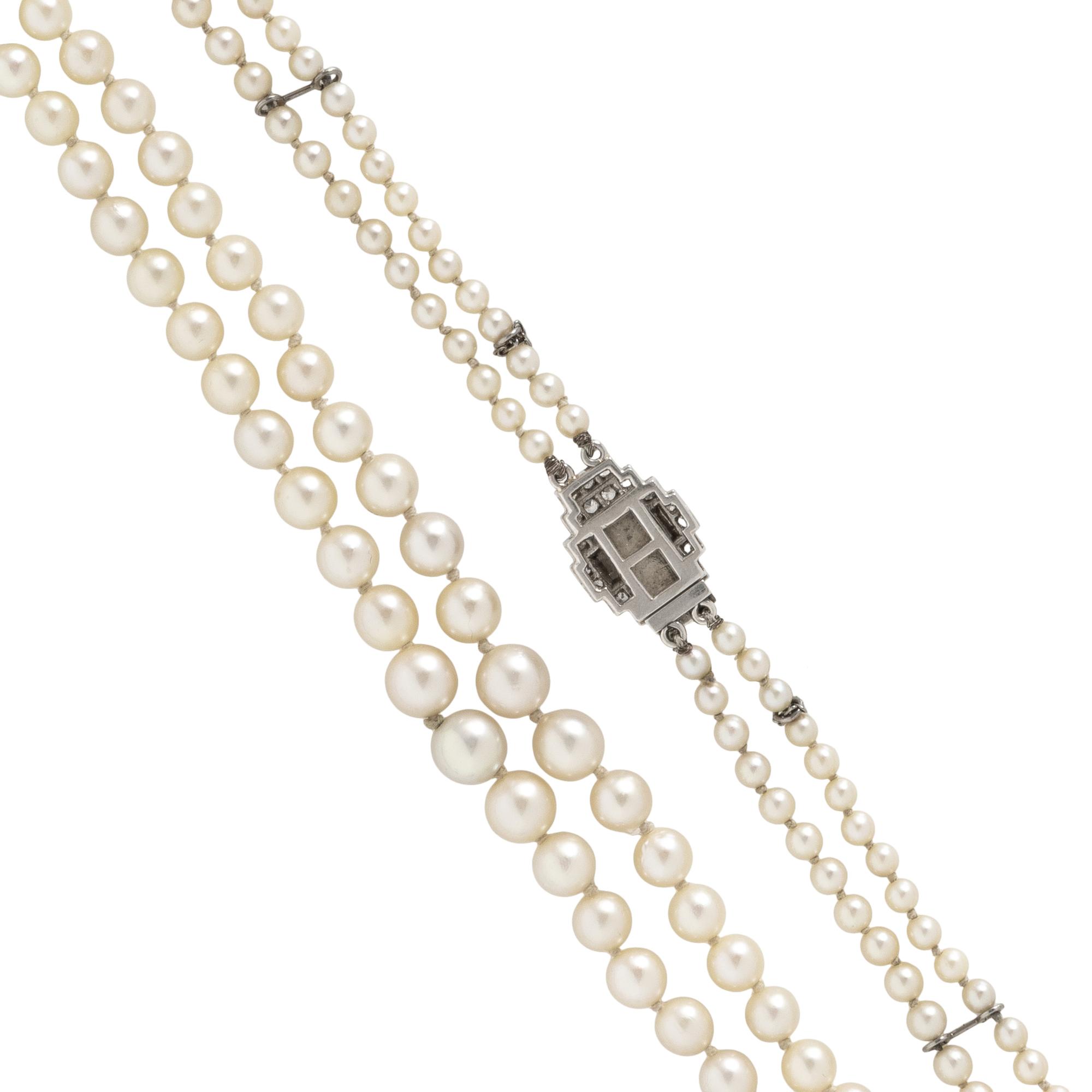ART DECO, DOUBLE STRAND CULTURED PEARL AND DIAMOND NECKLACE