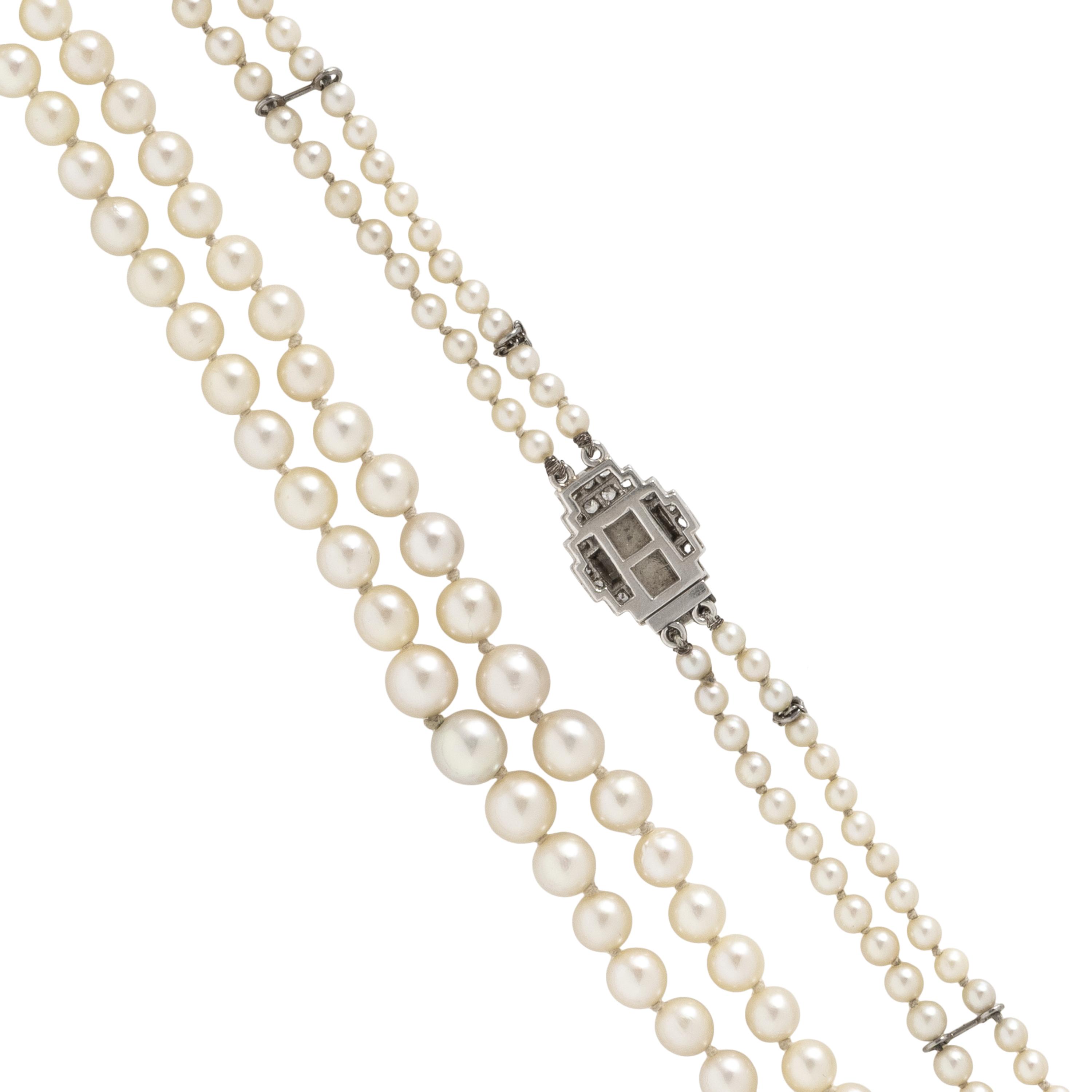 ART DECO, DOUBLE STRAND CULTURED PEARL AND DIAMOND NECKLACE