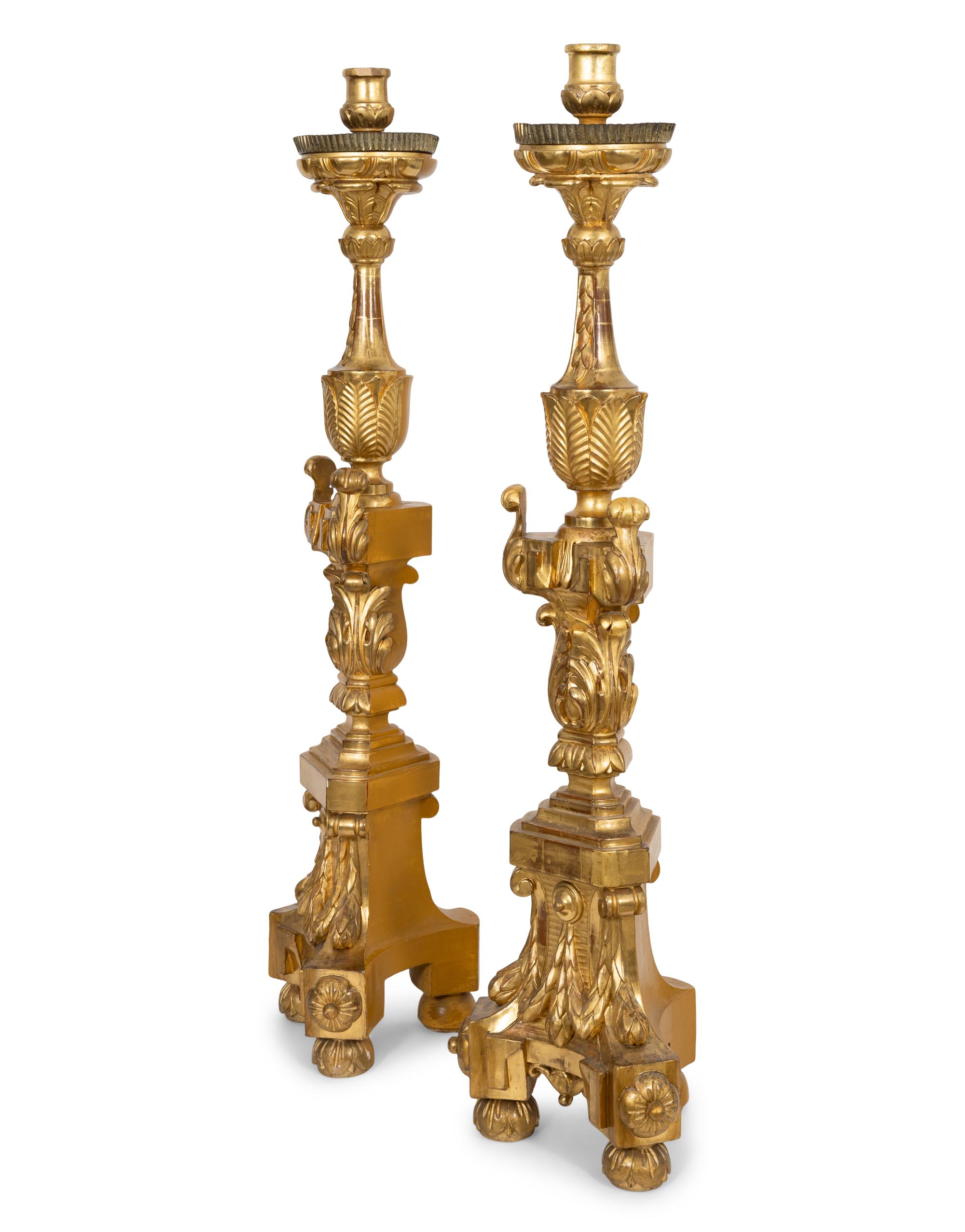 A Pair of Large Italian Giltwood Altar Sticks