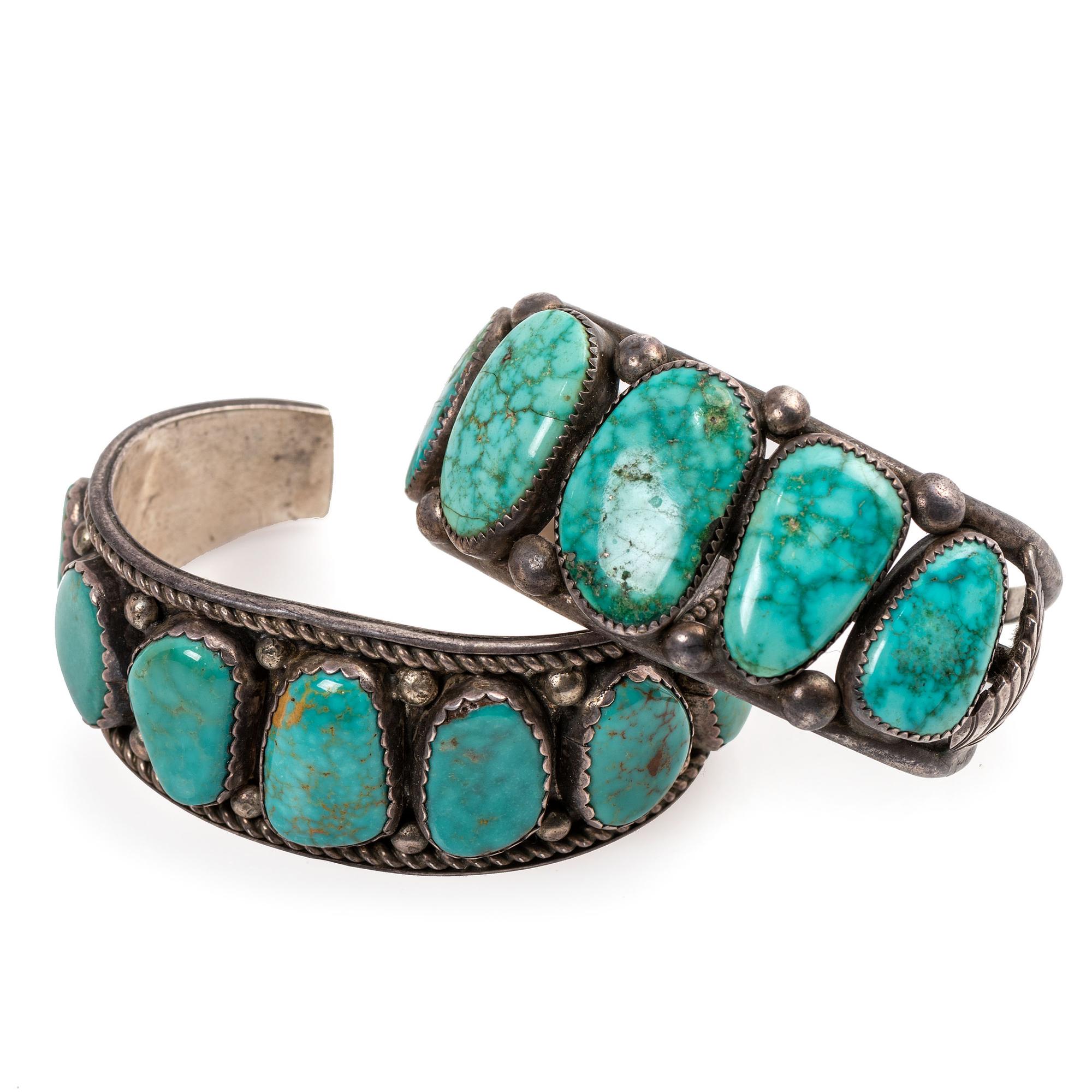 Navajo Silver and Turquoise Cuff Bracelets