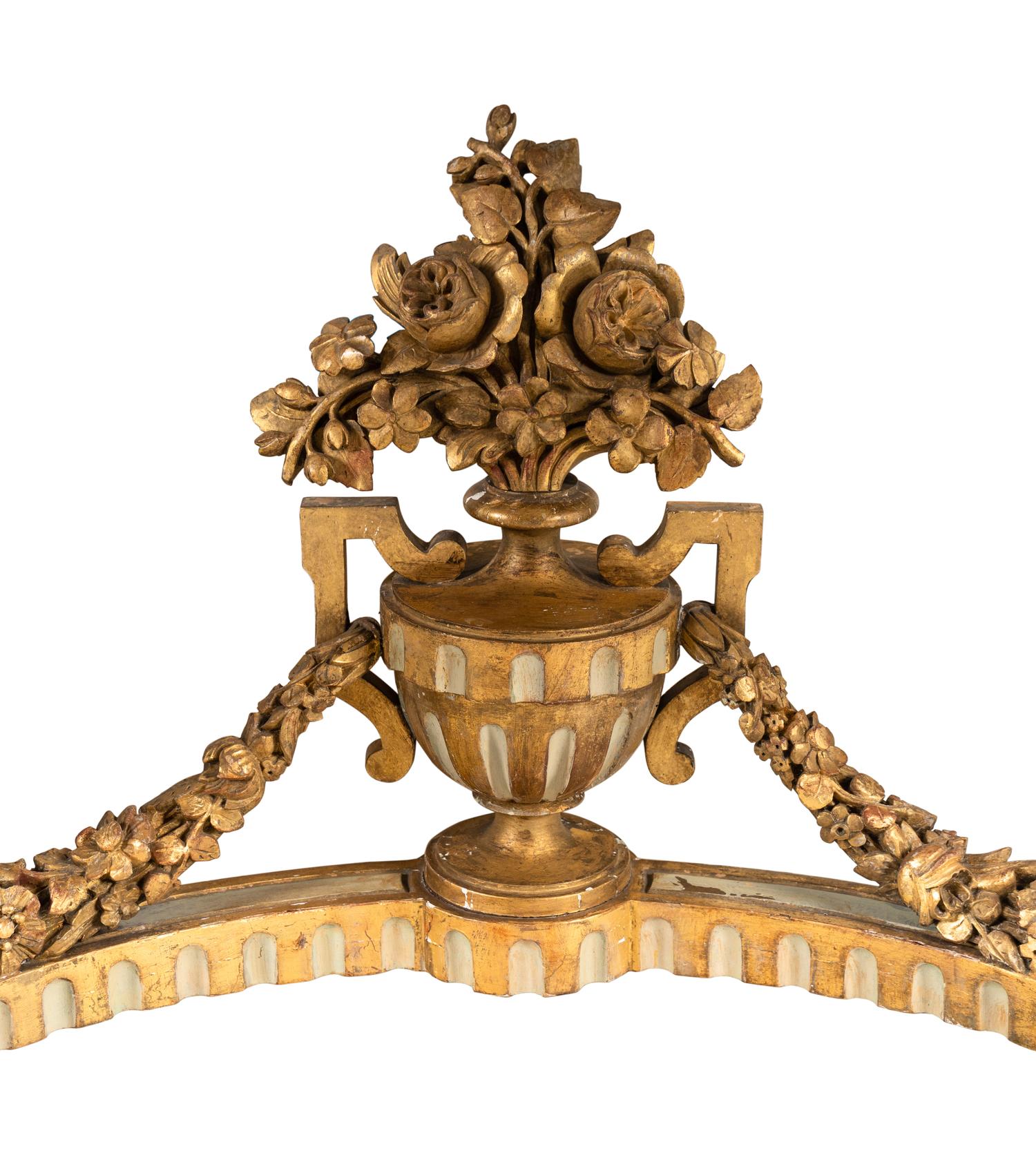 A Louis XVI Style Painted and Parcel Gilt Marble-Top Corner Table