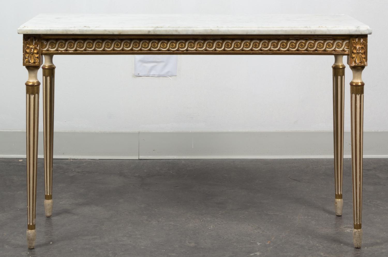 A Louis XVI Style Painted and Parcel Gilt Low Table Height 23 3/8 x width 36 3/8 x depth 14 1/4 inches. — MID-20TH CENTURY