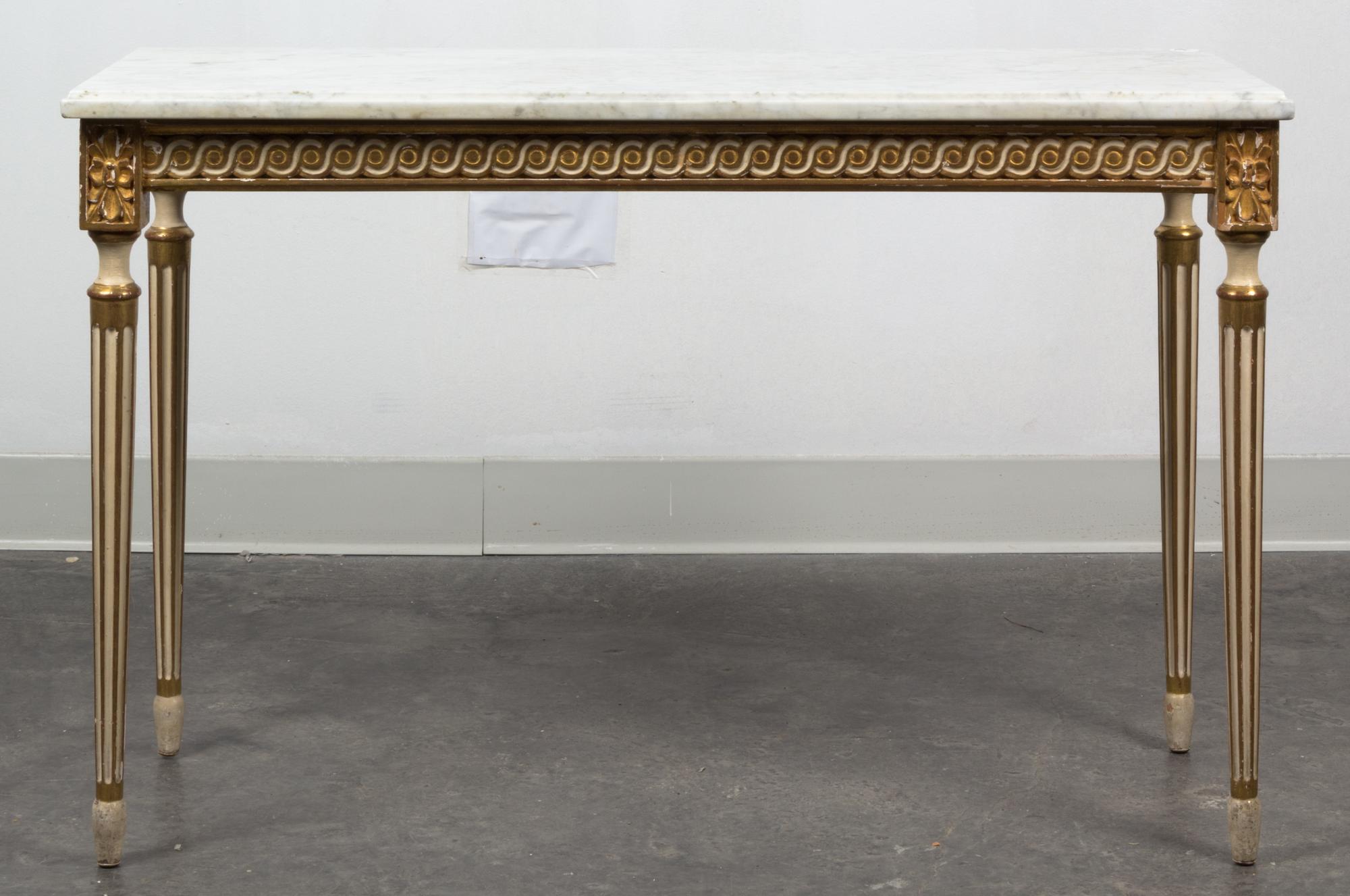 A Louis XVI Style Painted and Parcel Gilt Low Table Height 23 3/8 x width 36 3/8 x depth 14 1/4 inches. — MID-20TH CENTURY