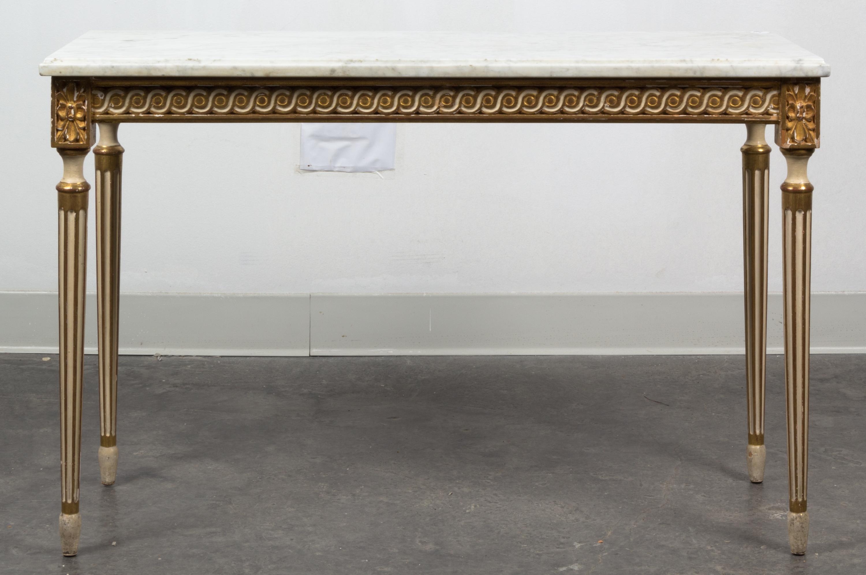 A Louis XVI Style Painted and Parcel Gilt Low Table Height 23 3/8 x width 36 3/8 x depth 14 1/4 inches. — MID-20TH CENTURY