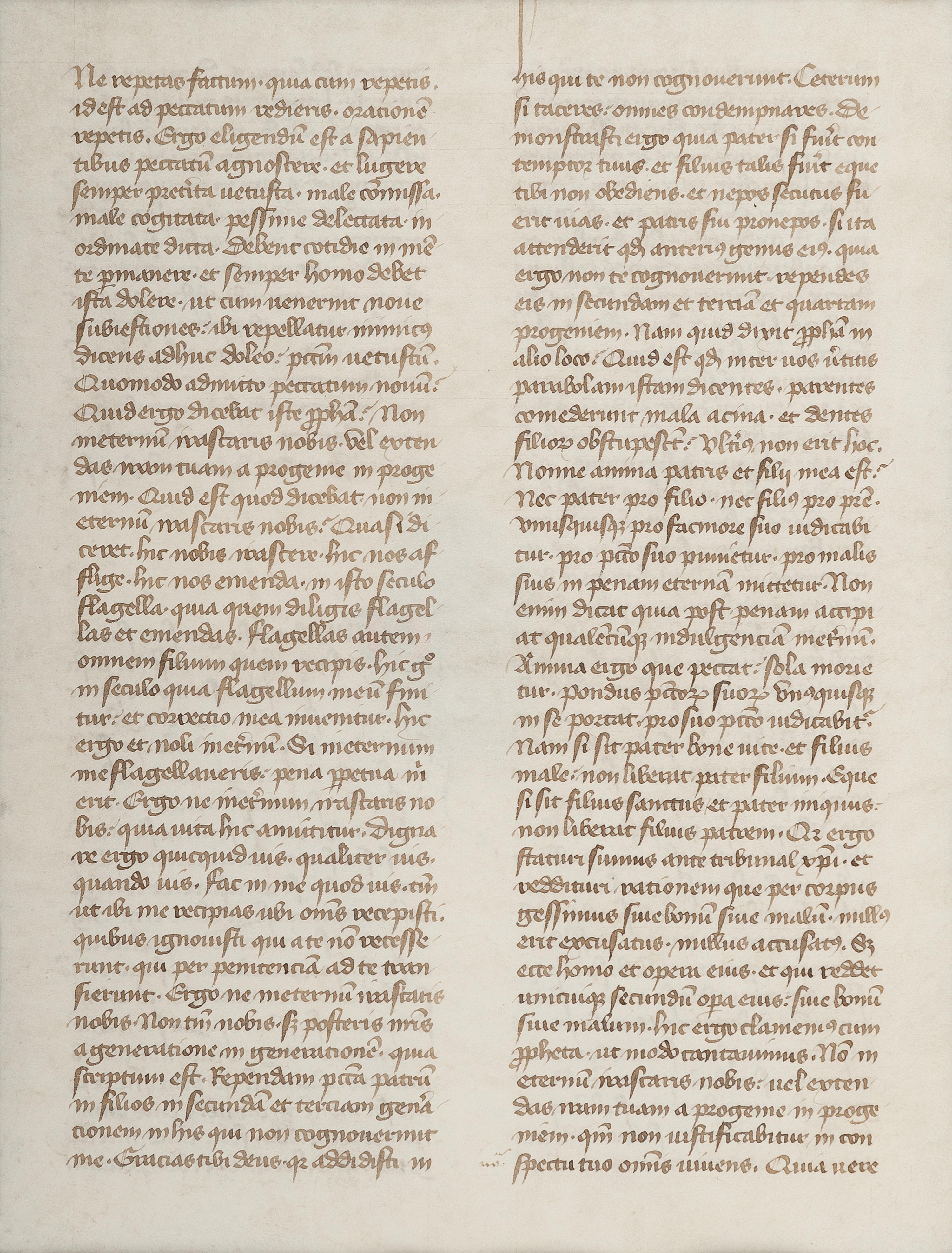 [MANUSCRIPT LEAF -- BIBLE]. One leaf on vellum, in Latin. France, ca 14th century.