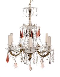 A Georgian Style Gilt Metal and Cut Glsss Six-Light Chandelier