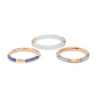 THREE JADE AND YELLOW GOLD BANGLE BRACELETS