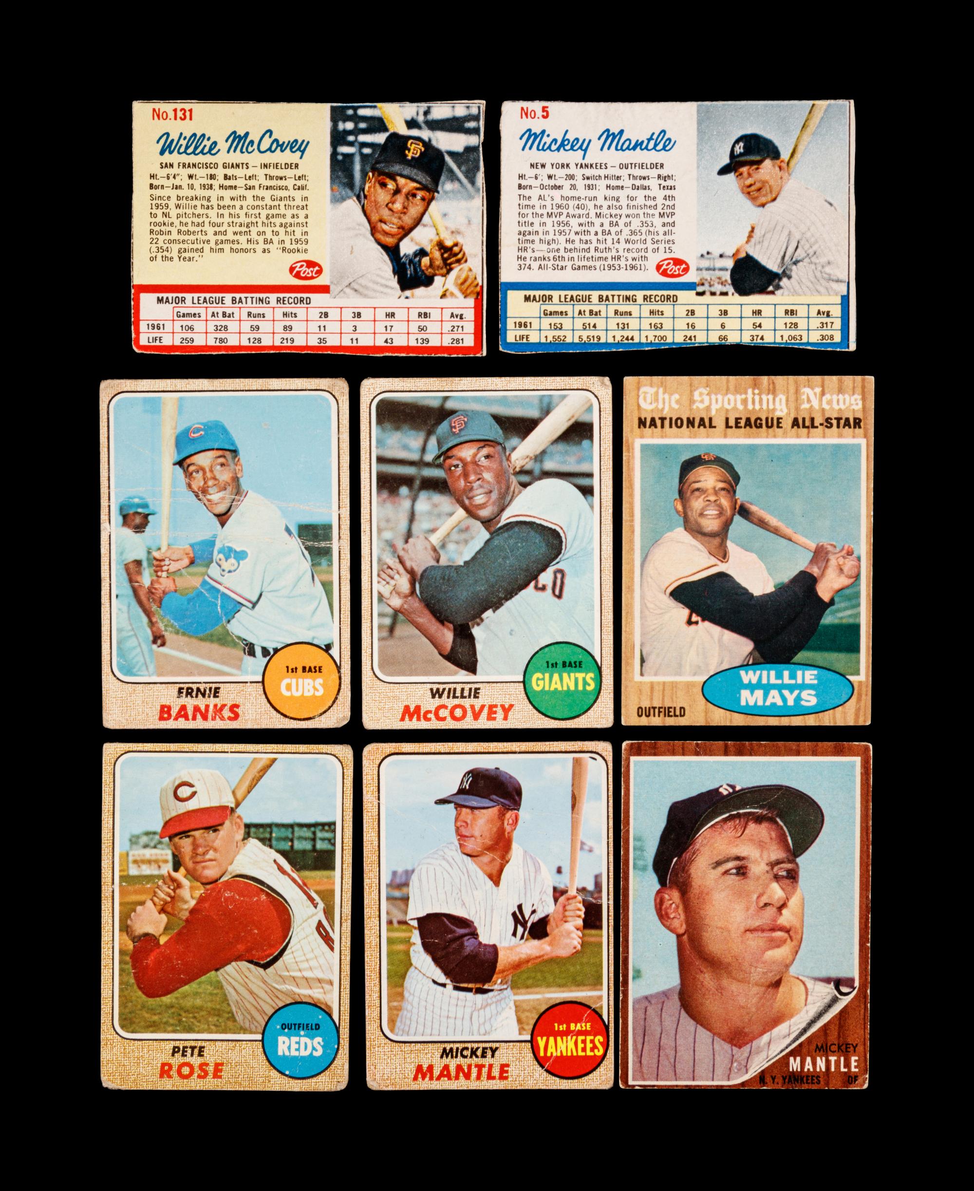A Group of Eight 1960s Baseball Cards Including Mickey Mantle,