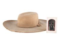 [WESTERN AMERICANA]. Vintage hat and tintype of a cowboy wearing nearly identical hat.