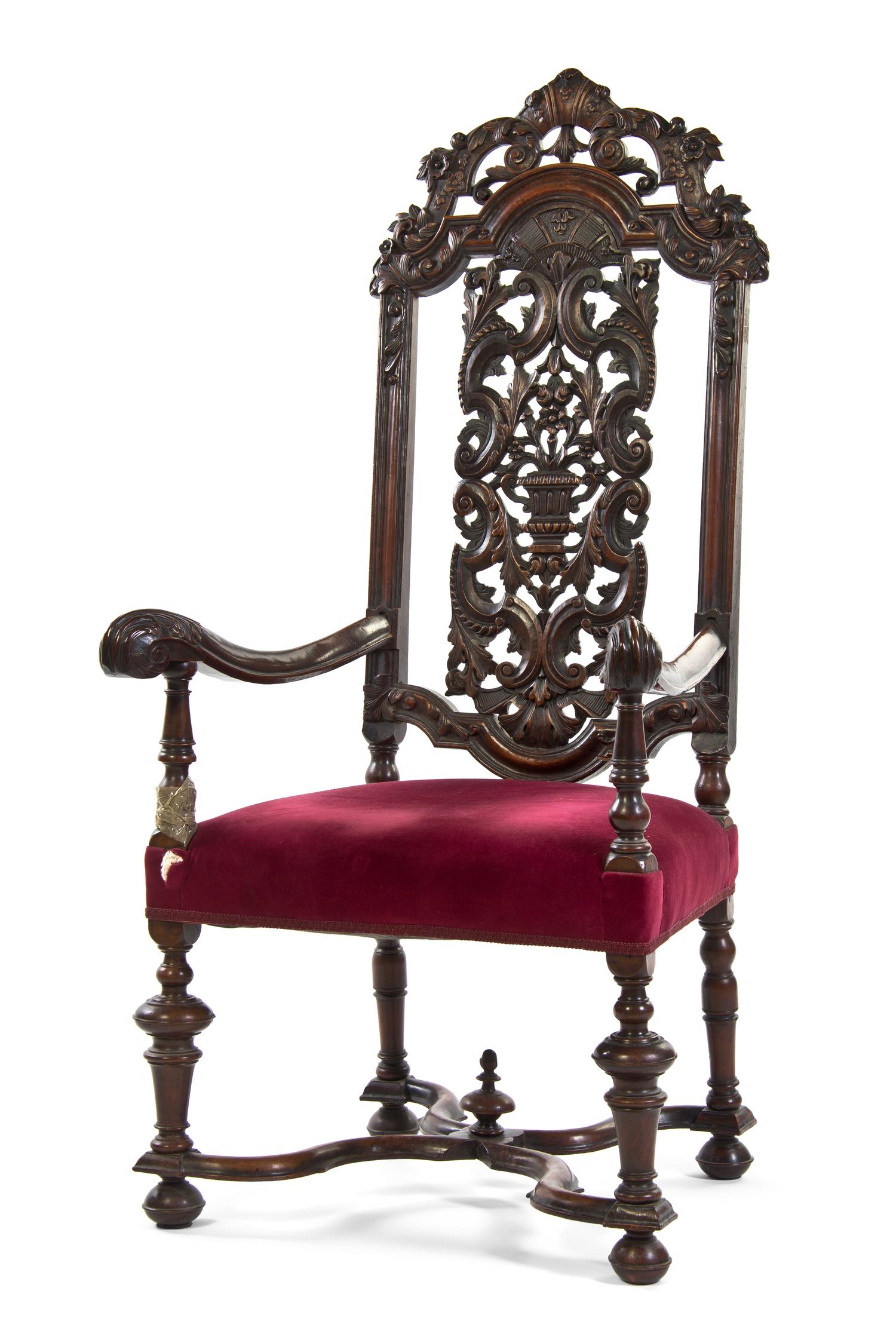 A Renaissance Revival Open Armchair, Height 53 1/2 inches.
