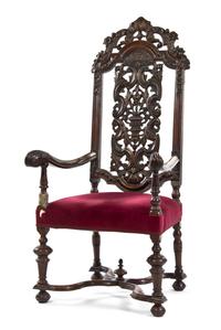 A Renaissance Revival Open Armchair, Height 53 1/2 inches.