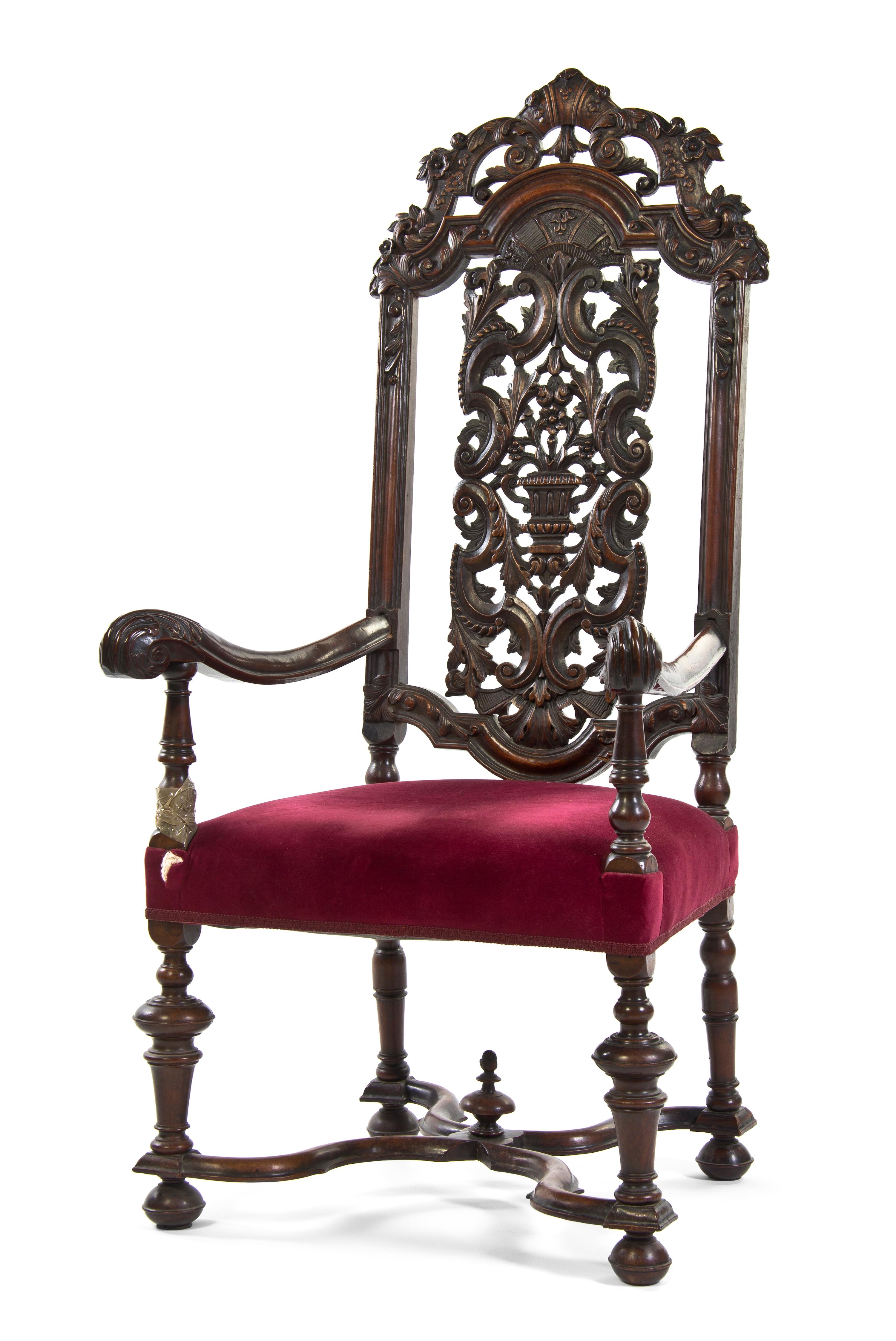 A Renaissance Revival Open Armchair, Height 53 1/2 inches.