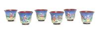 A Set of Six Canton Enamel Wine Cups Diameter of each 2 inches. — 19TH CENTURY