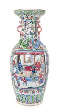 A Chinese Export Rose Medallion Porcelain Vase Height 24 inches. — 19TH CENTURY