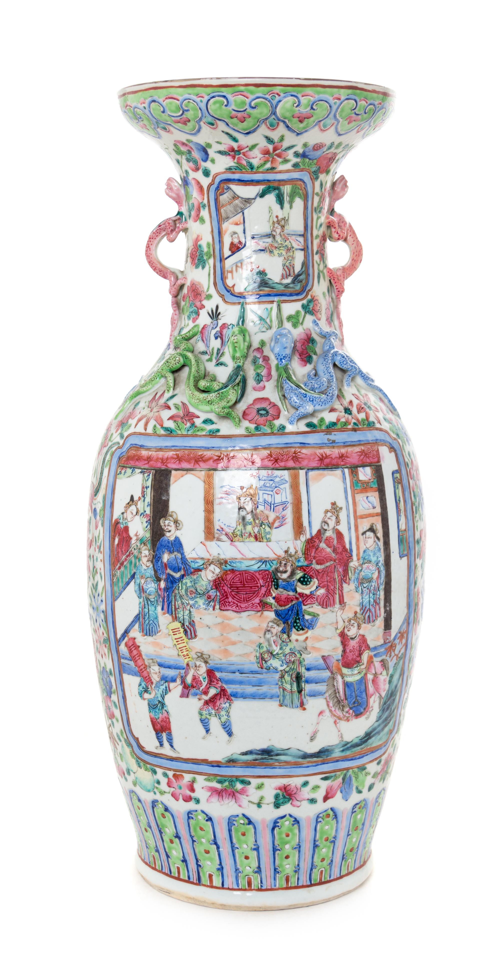 A Chinese Export Rose Medallion Porcelain Vase Height 24 inches. — 19TH CENTURY
