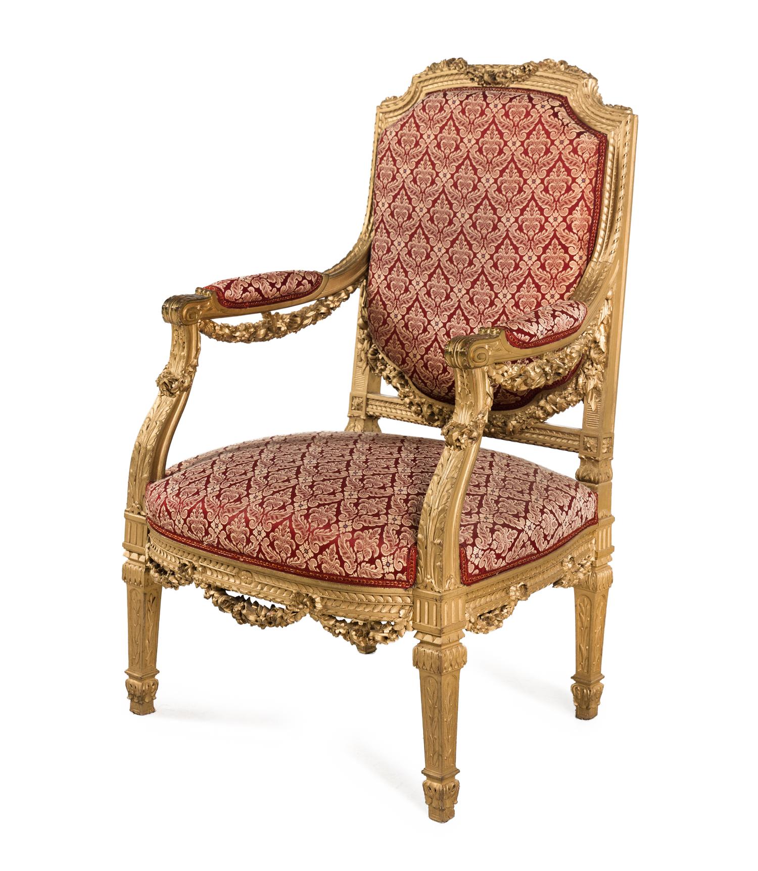 A Louis XVI Style Giltwood Fauteuil