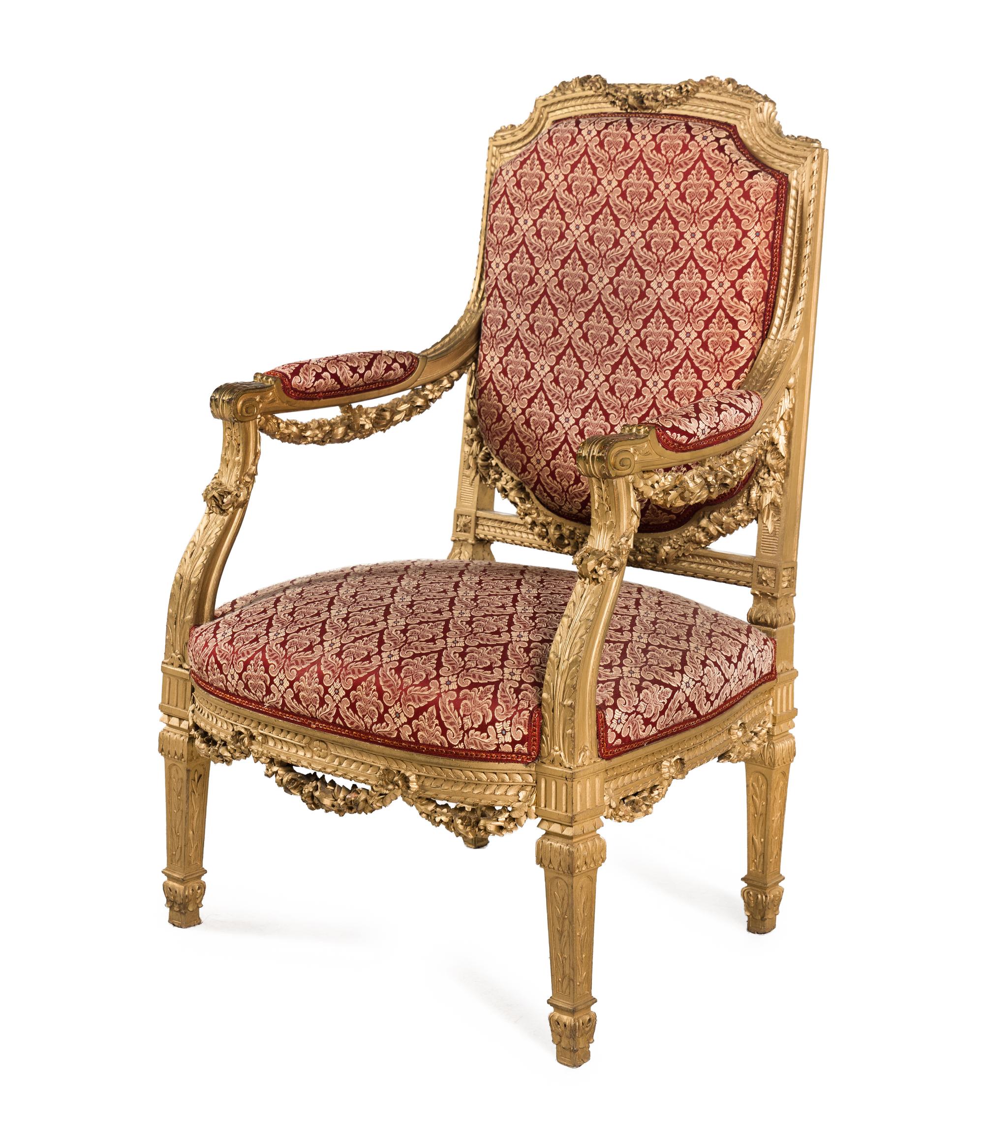 A Louis XVI Style Giltwood Fauteuil