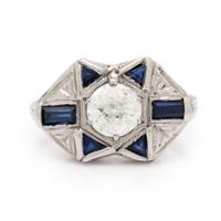 Diamond, Synthetic Sapphire, and White Gold Ring