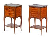 A Pair of Louis XV Style Parquetry Marble-Top Side Tables