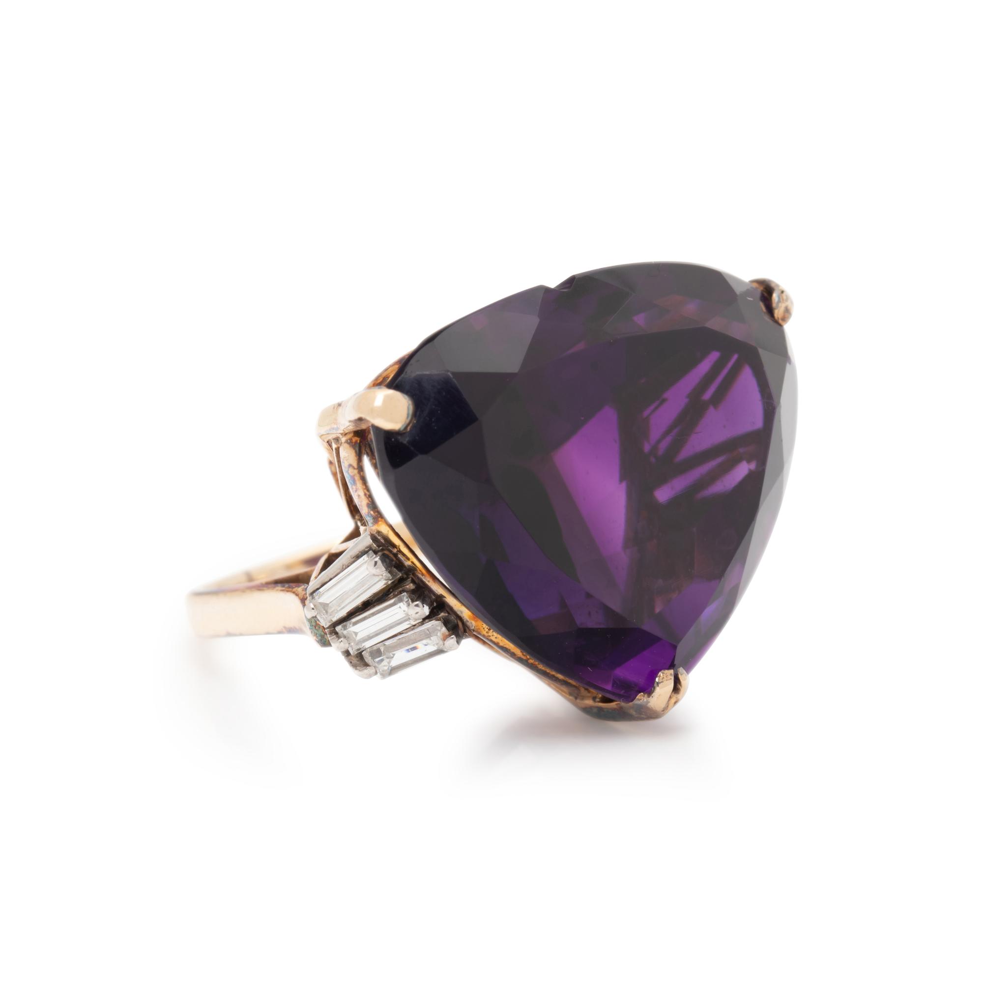 AMETHYST, DIAMOND, AND YELLOW GOLD RING