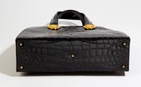 A Gianni Versace Black Patent Croc Embossed Medusa Bag, 11.5" x 10" x 3.75"; Handle drop: 5".