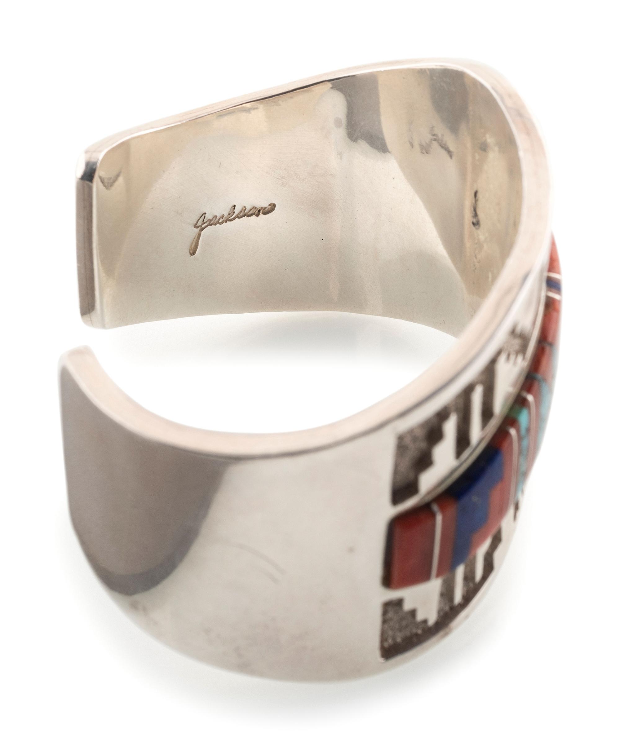 Navajo and Apache Silver and Inlay Cuff Bracelets