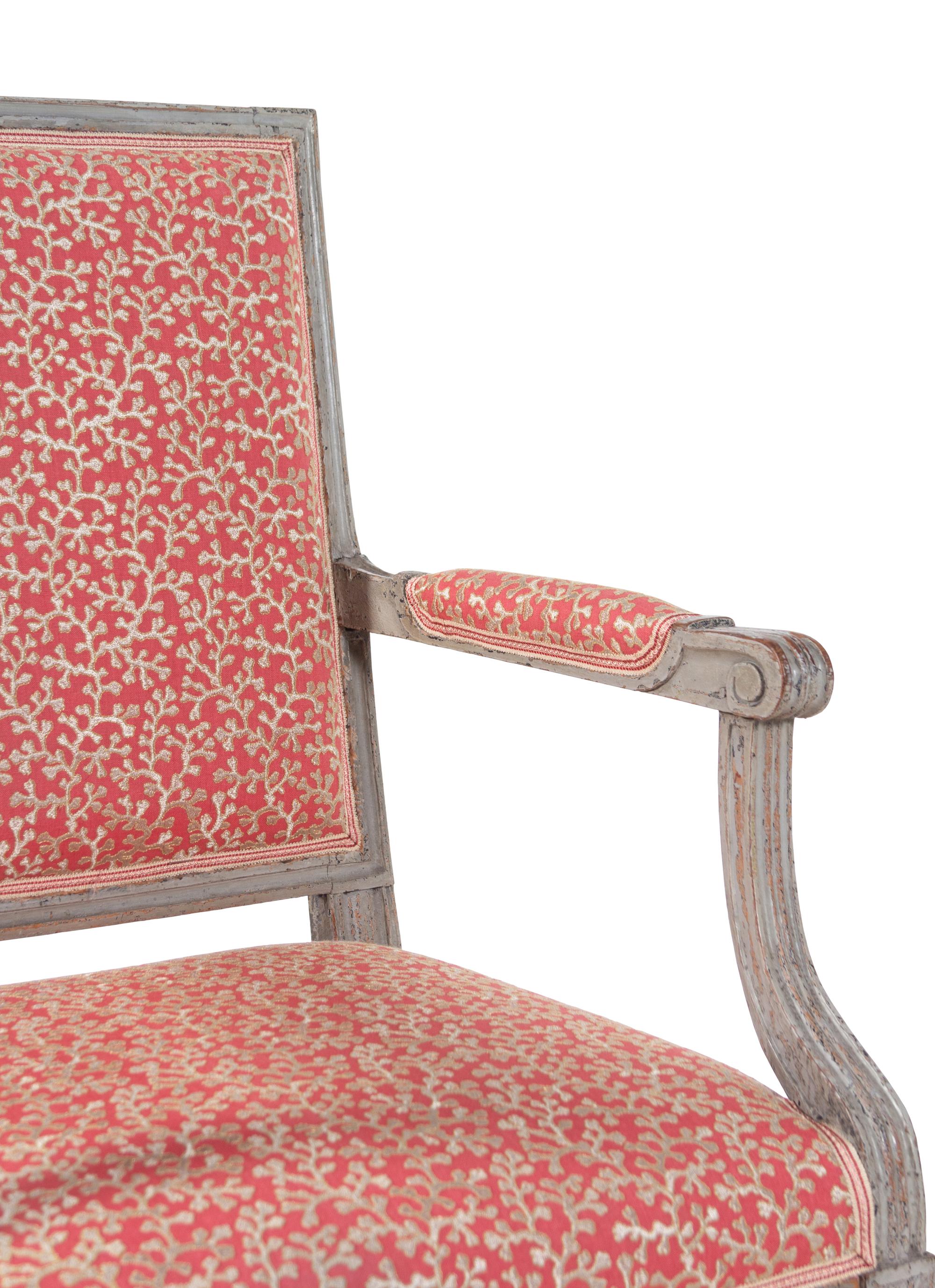 A Louis XVI Grey-Painted Fauteuil