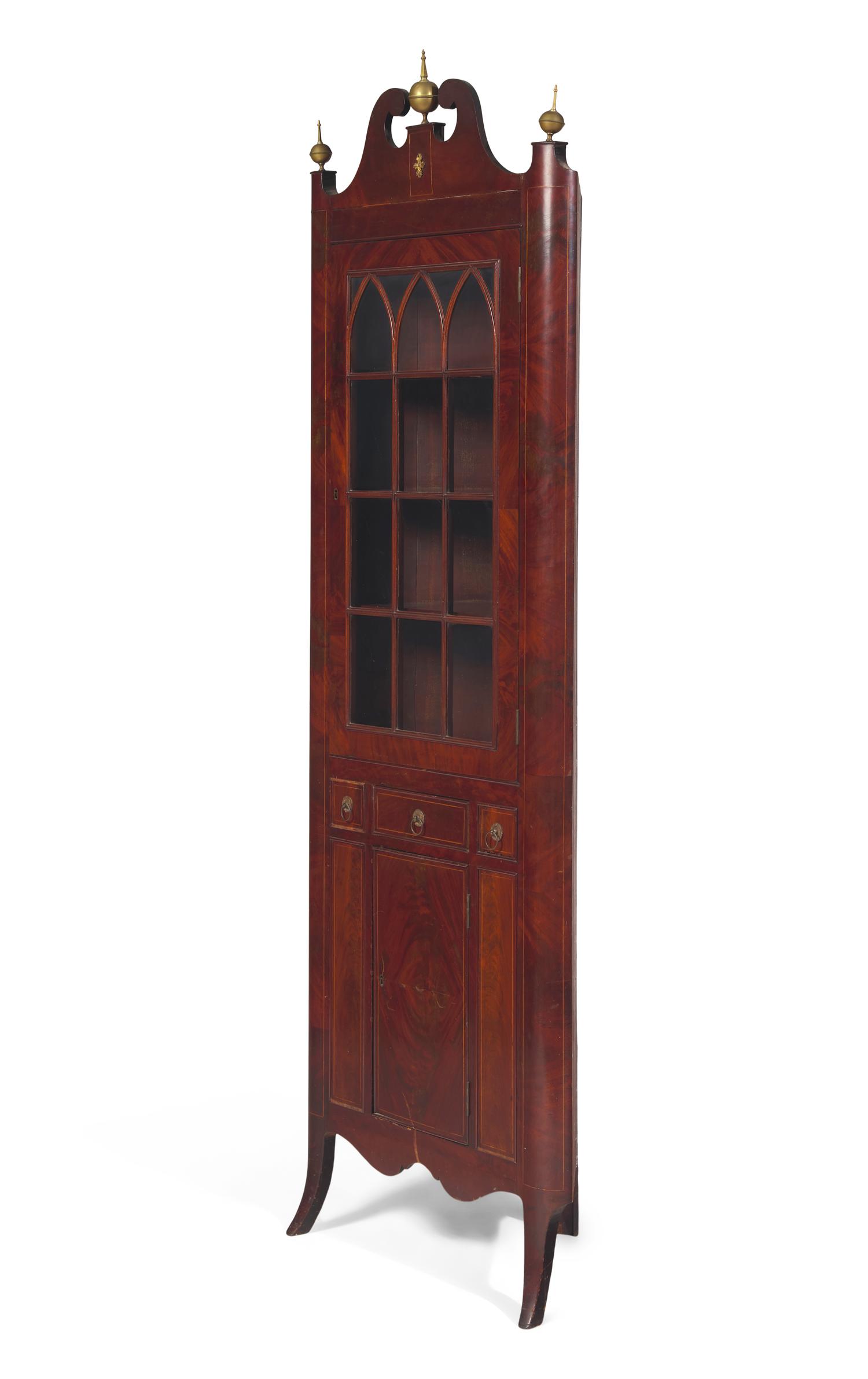 A Federal Style Inlaid Mahogany Corner Cupboard