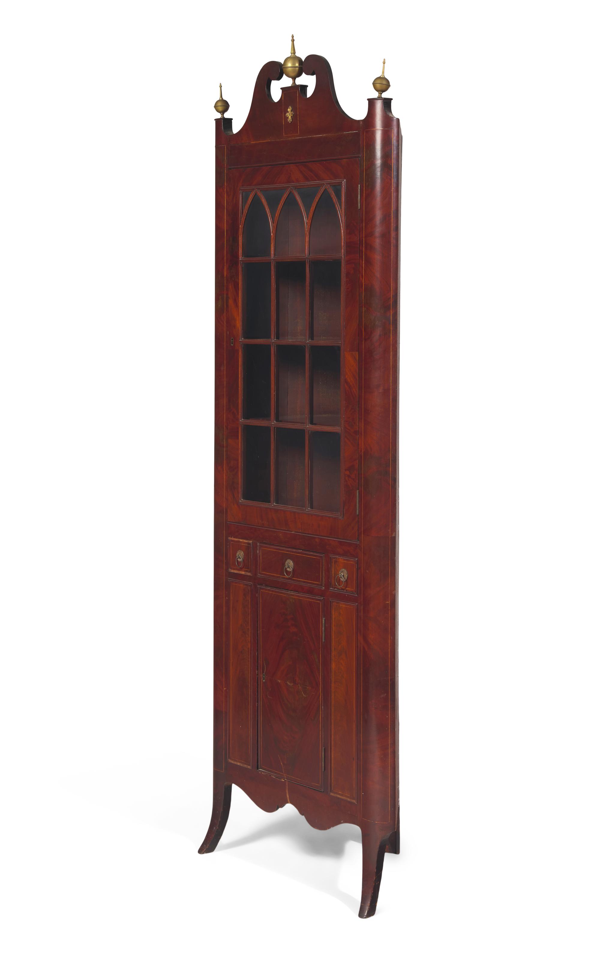A Federal Style Inlaid Mahogany Corner Cupboard