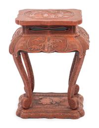 A Chinese Red Lacquered Wood Side Stand