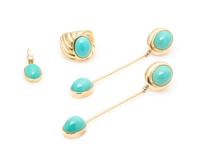 A Collection of Yellow Gold and Turquoise Jewelry, 21.00 dwts.