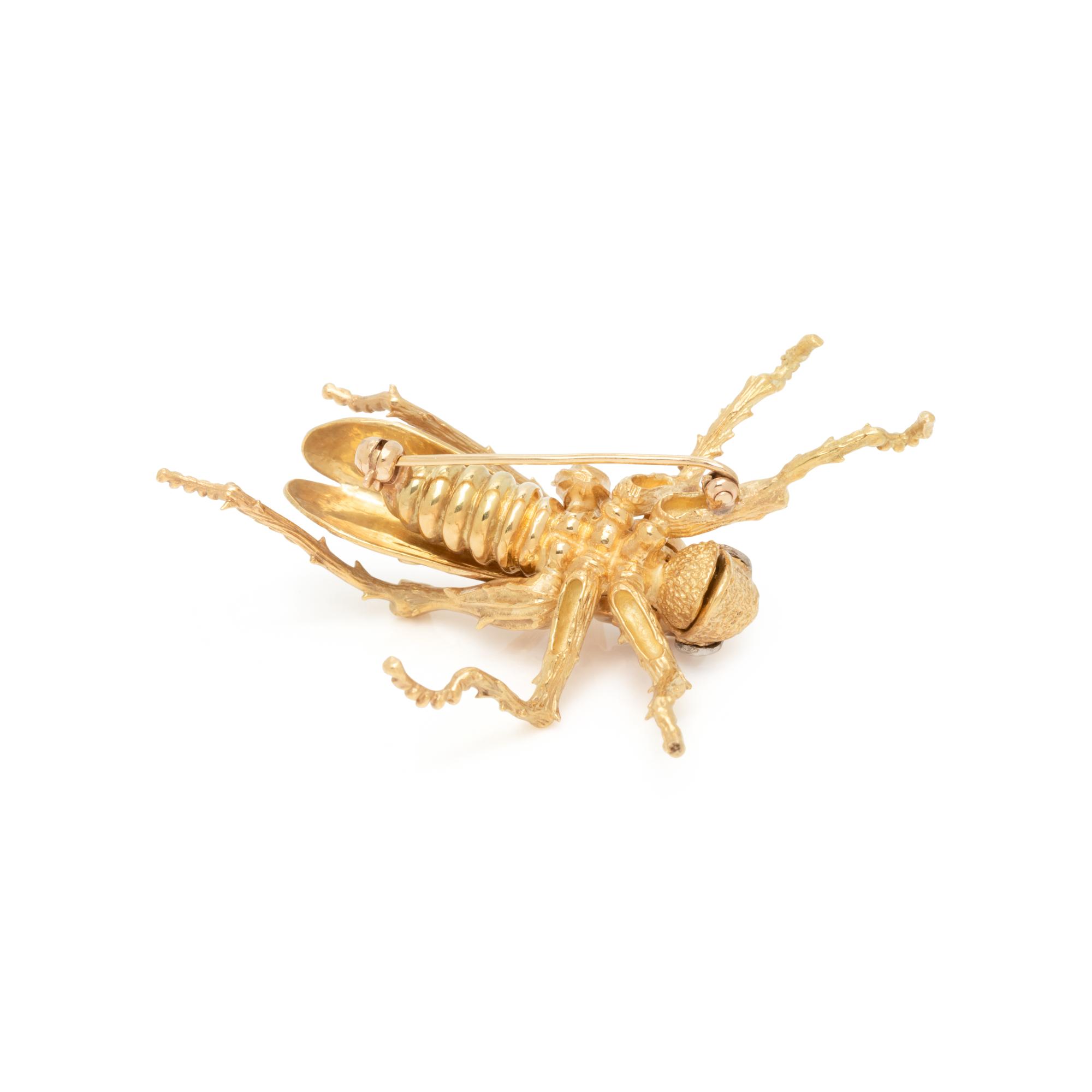 YELLOW GOLD AND DIAMOND GRASSHOPPER BROOCH