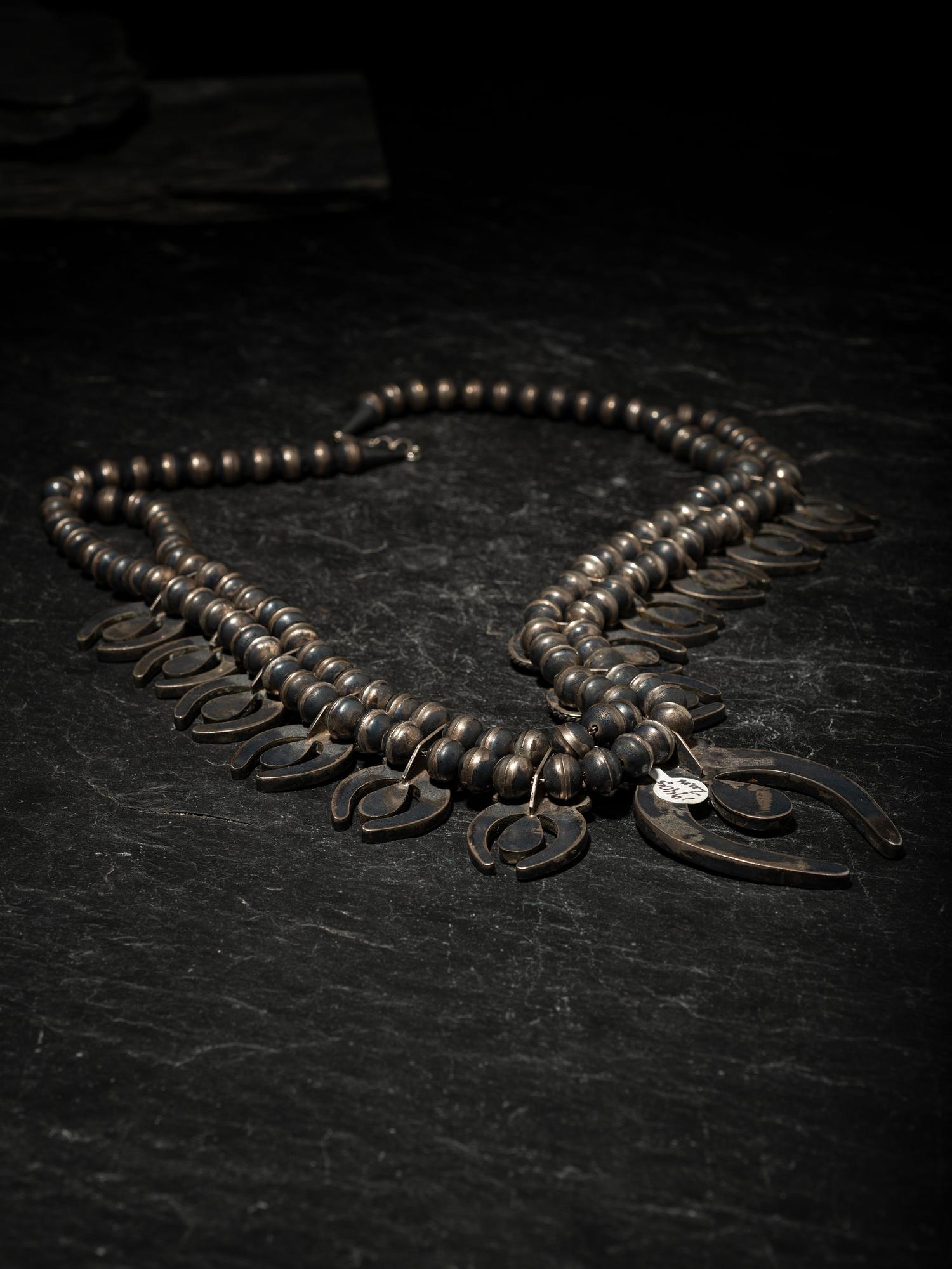 Zuni Channel Inlay Squash Blossom Necklace,