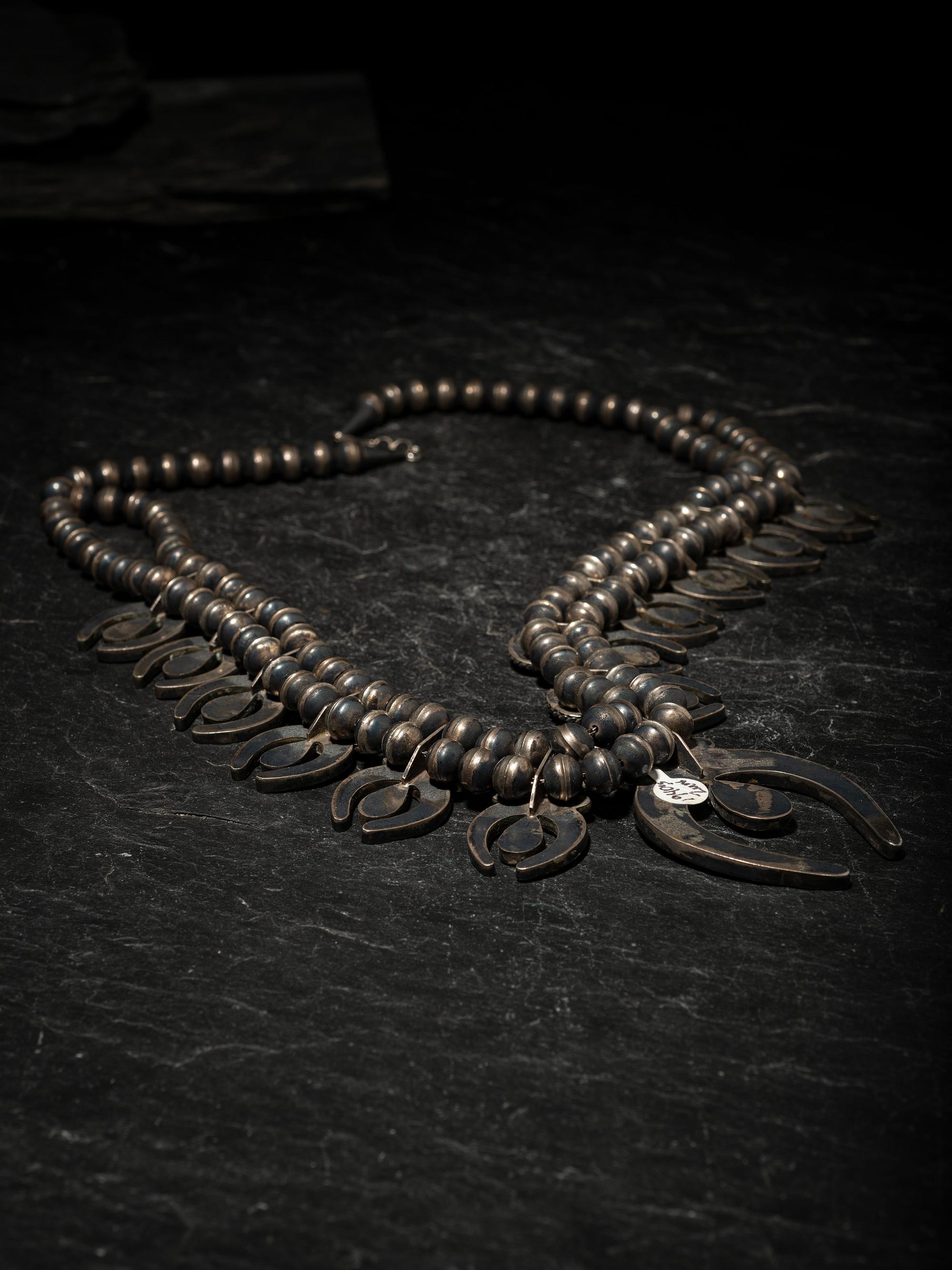 Zuni Channel Inlay Squash Blossom Necklace,
