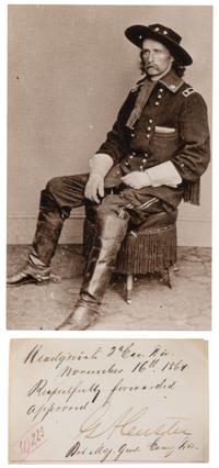 CUSTER, George Armstrong (1839-1876). Endorsement signed ("G.A. Custer"), as Brevet Major General. Headquarters 2nd Cavalry Division, 16 November 1864.