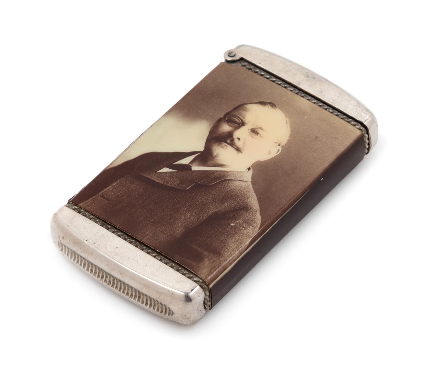 An American Celluloid and Mixed Metal Advertisement Match Safe Height 2 5/8 inches. — LATE 19TH/EARLY 20TH CENTURY