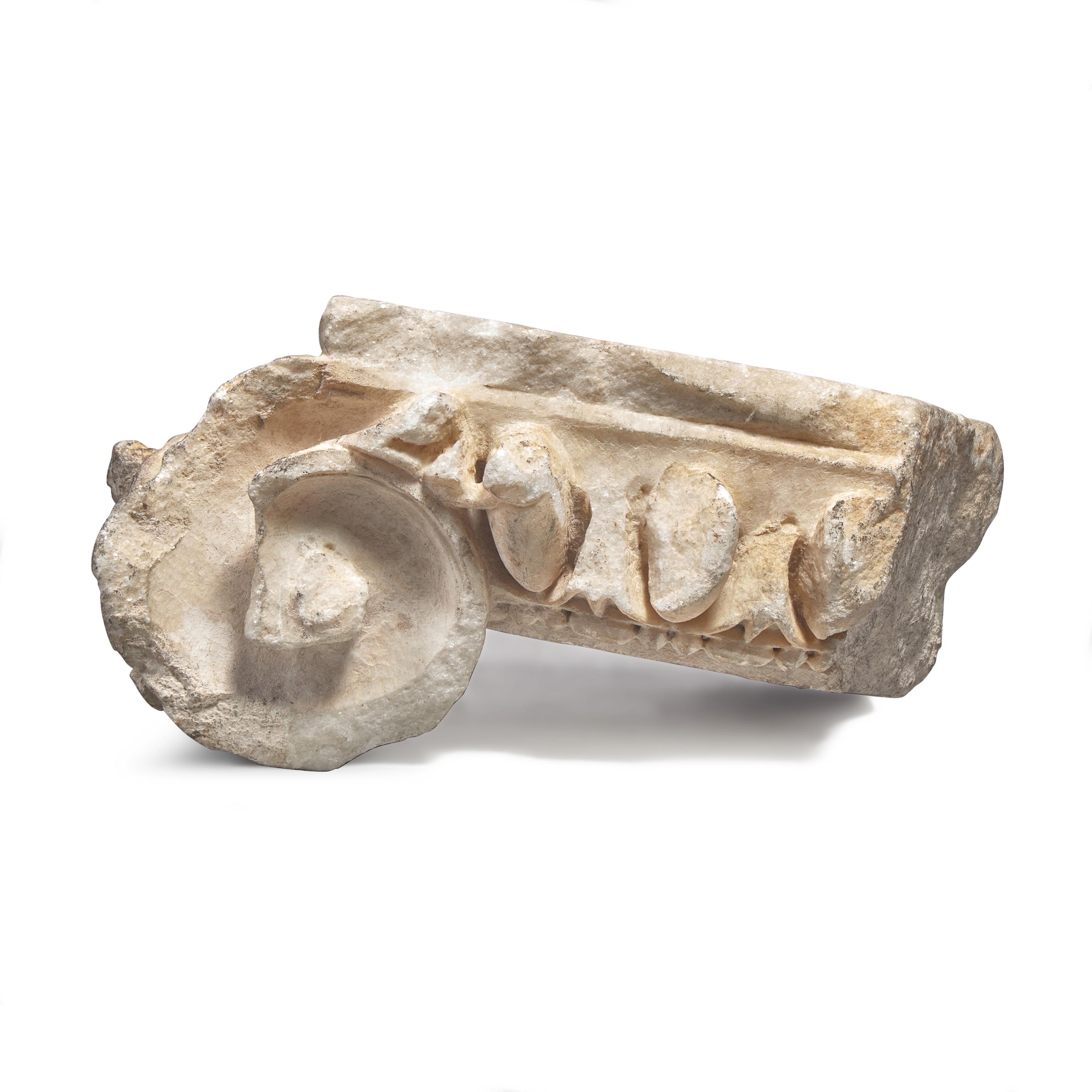 A Carved Sandstone Cornice Fragment and a Carved Marble Capital Fragment from the U.S. Capitol Building