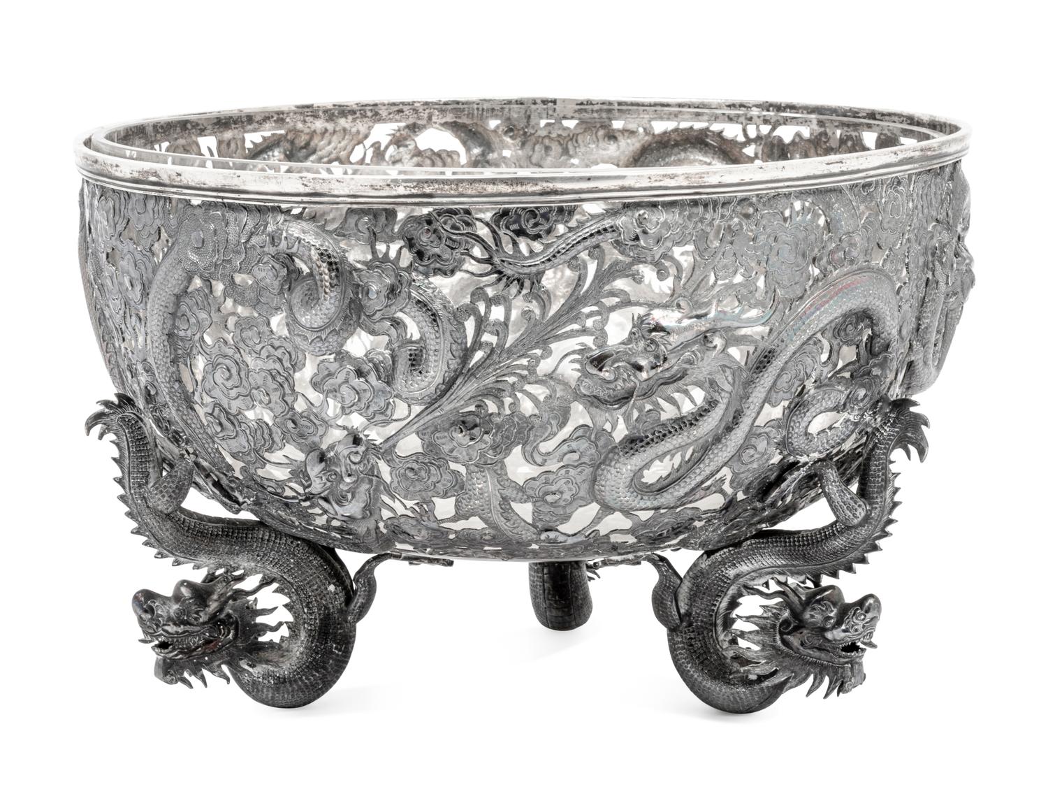 A Chinese Export Silver Punch Bowl