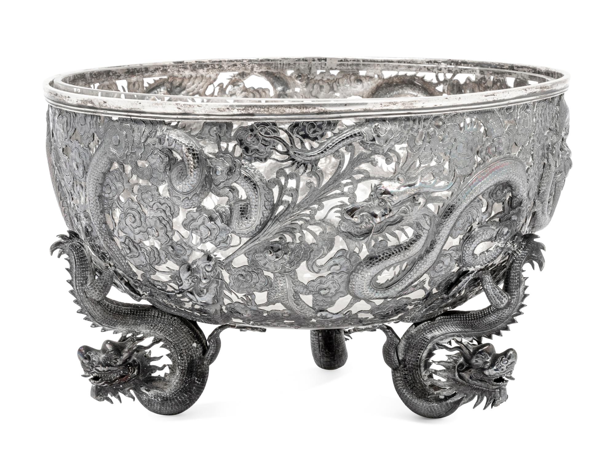 A Chinese Export Silver Punch Bowl