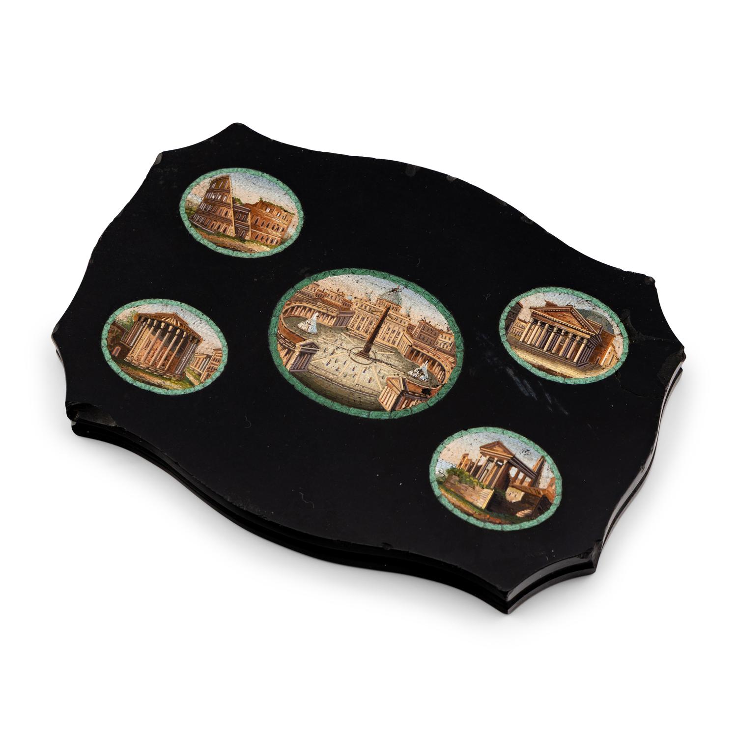 Five Grand Tour Micromosaic Paperweights with Views of Rome