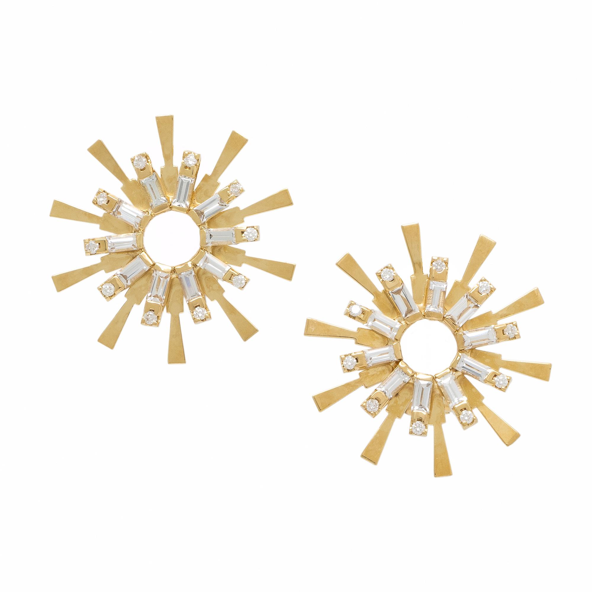 Carol Kauffmann, Yellow Gold and Diamond Sunburst Earrings