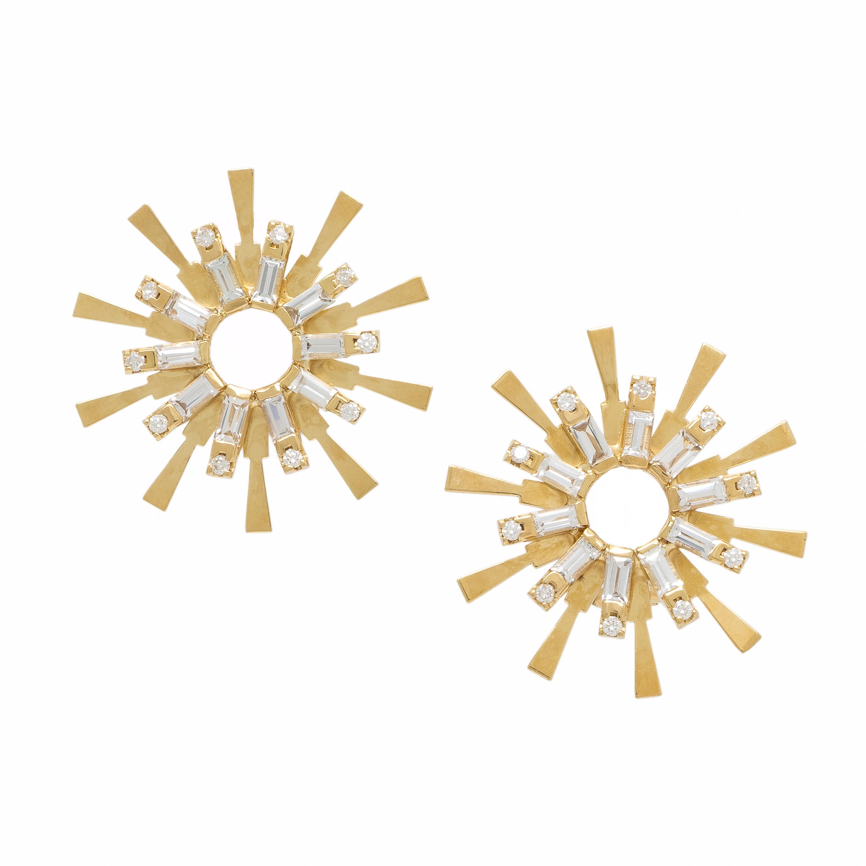 Carol Kauffmann, Yellow Gold and Diamond Sunburst Earrings
