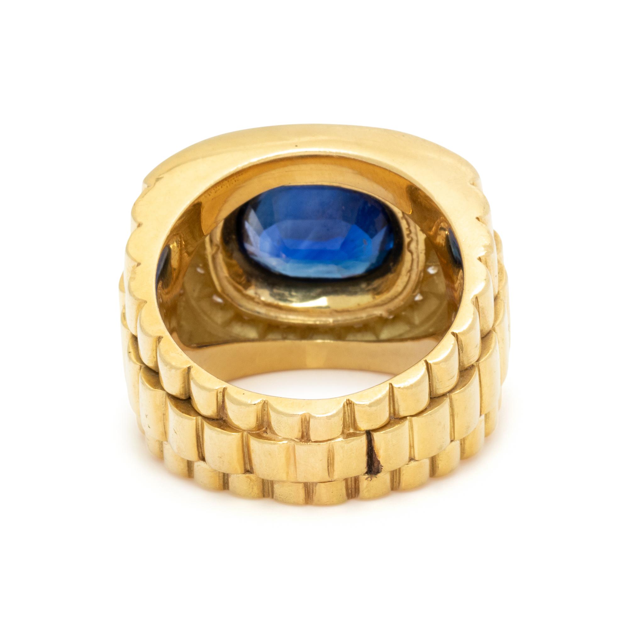 YELLOW GOLD, SAPPHIRE, AND DIAMOND RING